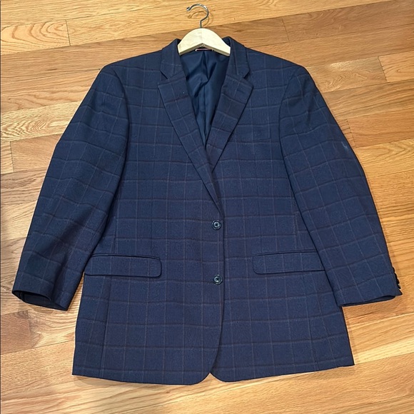 Tommy Hilfiger Men's Navy Checkered 2 Button Blazer 44L